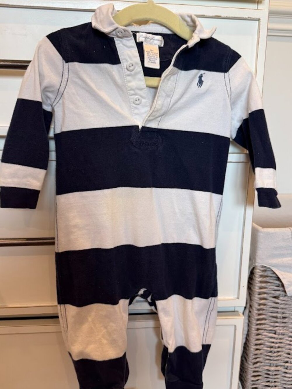 Polo Ralph Lauren Blue & White Striped Cotton Rugby Coverall | 9M